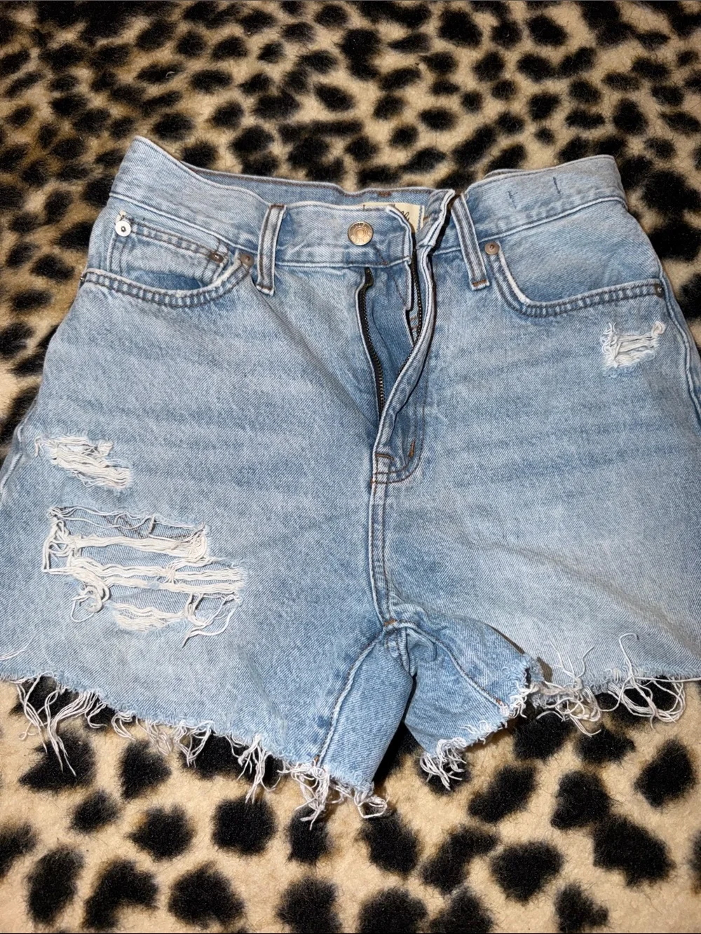 MADEWELL mom shorts Light Blue Distressed Denim Frayed Shorts